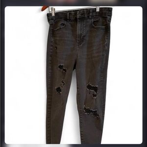 American Eagle Outfitters Black Distressed Skinny Jeans - Y2K Ripped Ankle